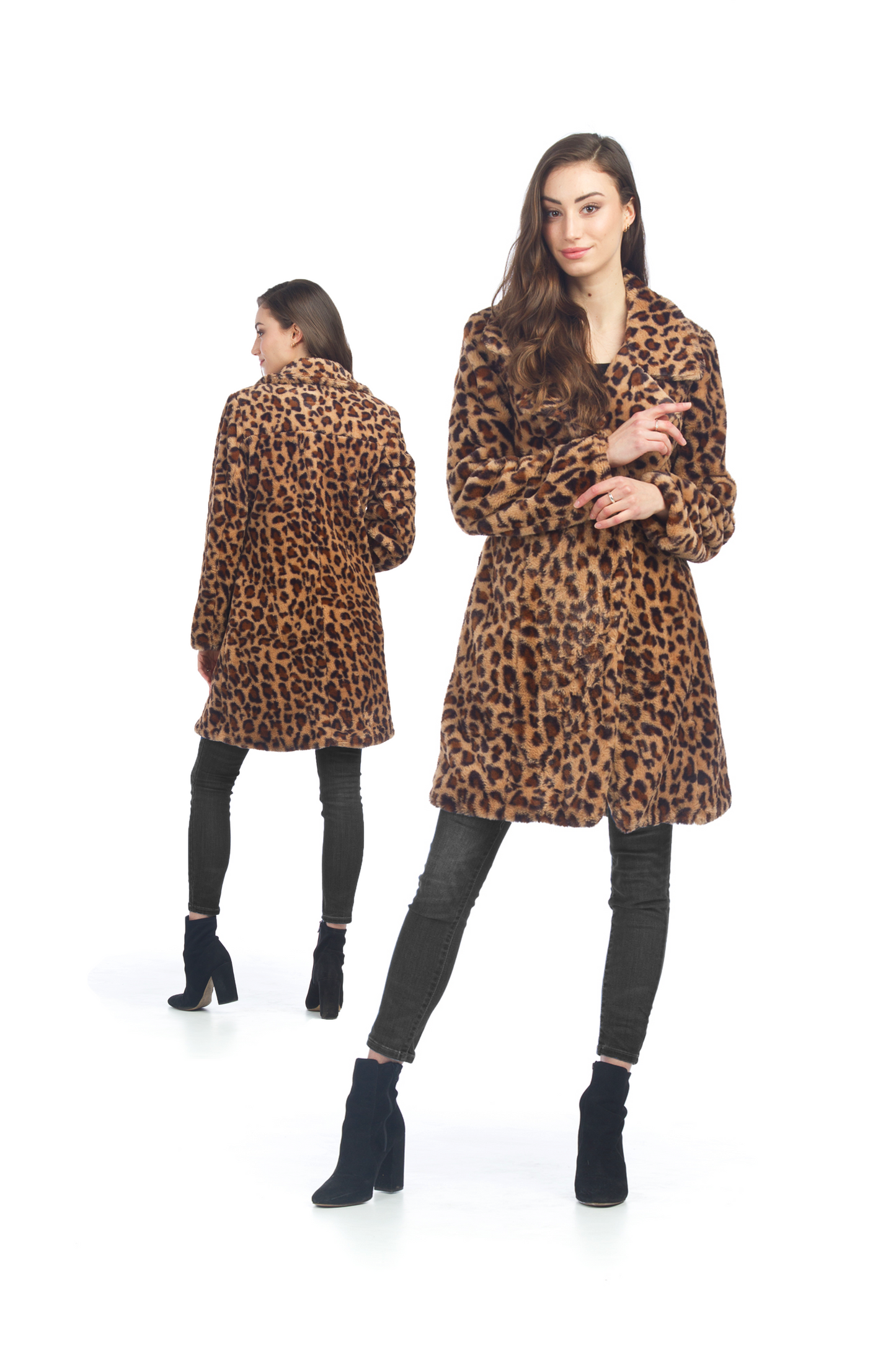 JT06730 BEIGE Leopard Fur Coat with Pockets