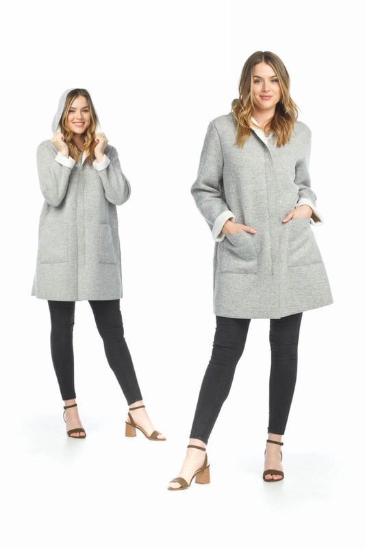 JT13701 GREY Soft Heathered Hooded Jacked with Patch Pockets