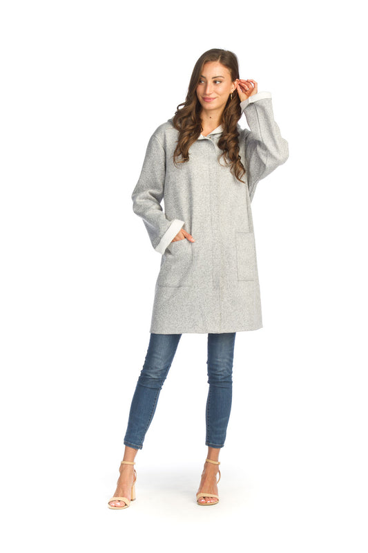 JT13701A GREY Soft Heathered Hooded Jacked with Patch Pockets