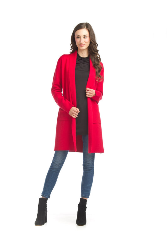 JT13725 RED Lapel Coatigan with Pockets