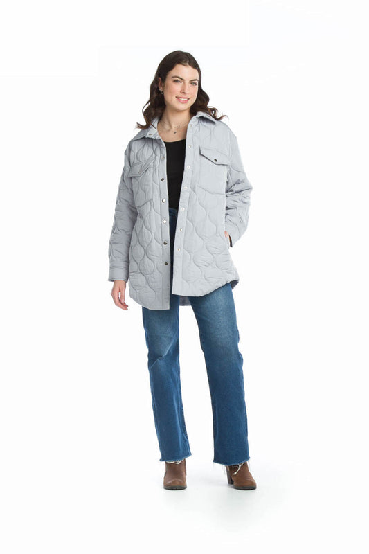 JT13744 GREY Quilted Shacket with Pockets