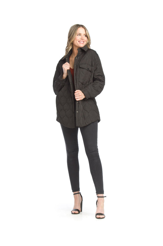 JT13744 BLACK Quilted Shacket with Pockets
