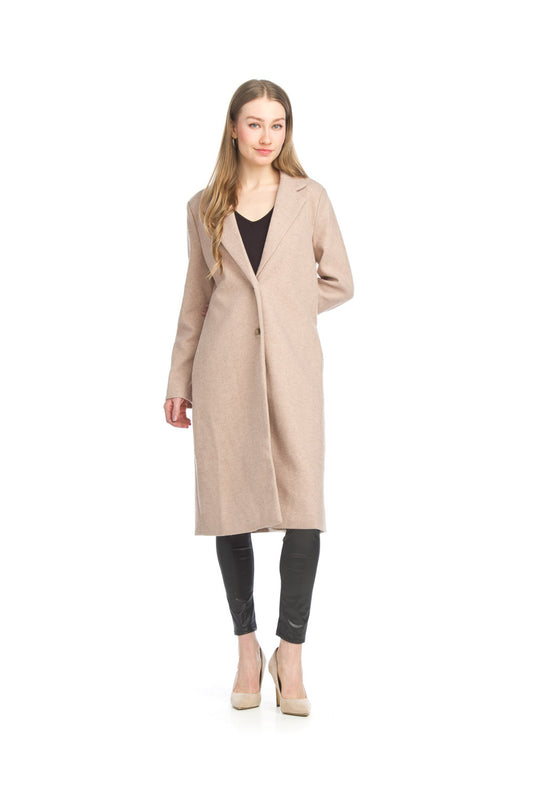 JT13751 BEIGE Lapel Single Breasted Coat with Pockets