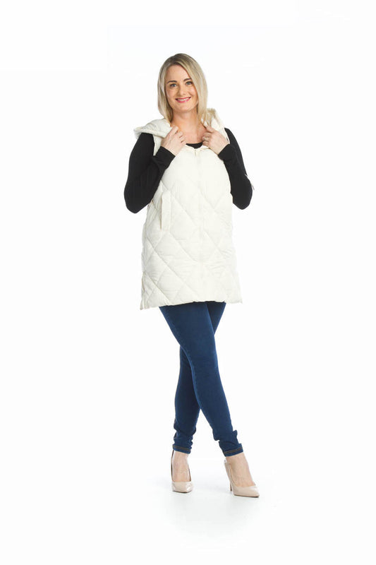 JT13752 CREAM Puffer Hooded Vest with Side Zip Detail