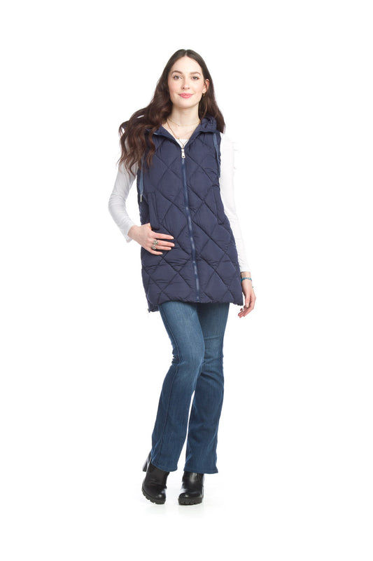 JT13752 NAVY Puffer Hooded Vest with Side Zip Detail