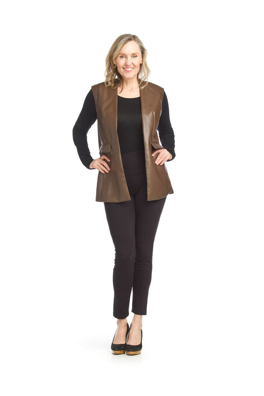 JT15718 BROWN Pleather Vest with Pockets