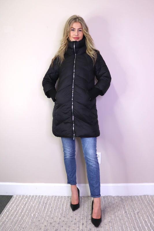 JT17733 BLACK Quilted Puffer Jacket with Hidden Pockets