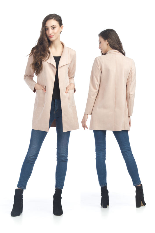 JT17734 BLUSH Faux Suede Drape Jacket with Patch Pockets