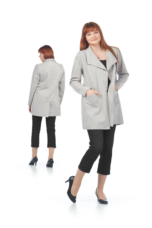 JT17734 SILVE Faux Suede Drape Jacket with Patch Pockets