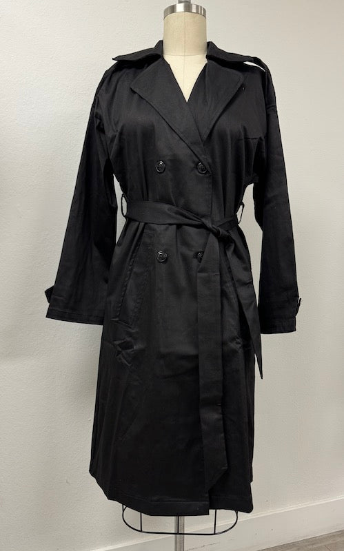 JT17747 BLACK Belted Trench Coat