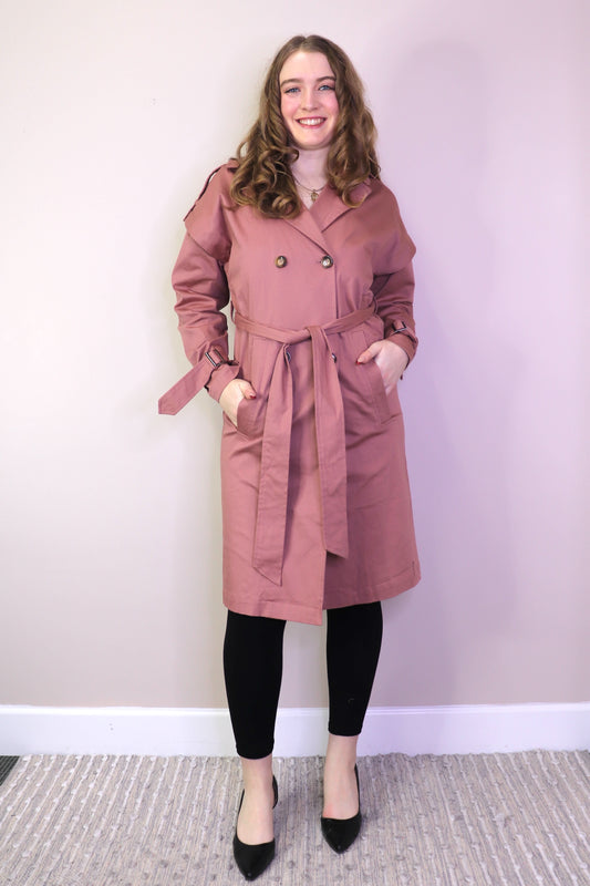 JT17747 ROSE Belted Trench Coat