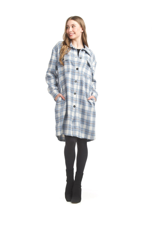 JT17749 BLUE Plaid Shacket with Pockets