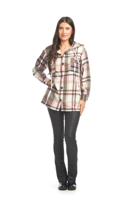 JT17756 MULTI Plaid Shacket with Pockets & Hood