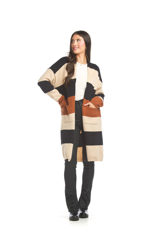 JT17707 RUST Knitted Multicolor Stripe Jacket with Pockets