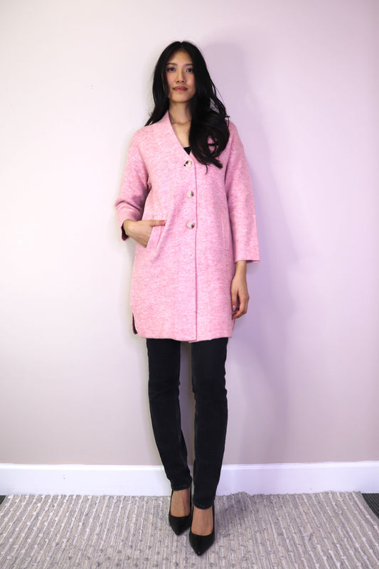 JT17713 PINK Heathered Heavy Knit Jacket with Pockets