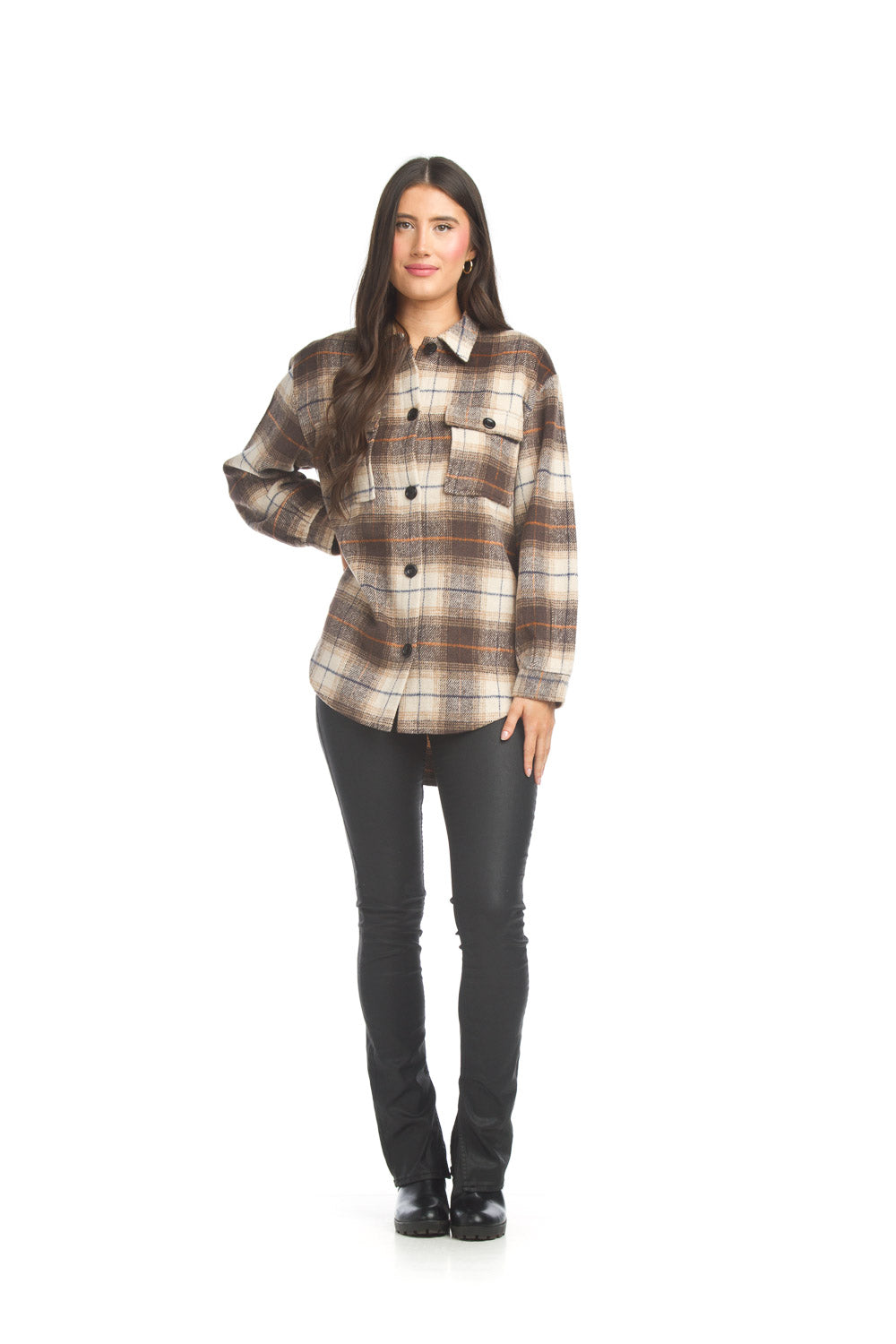 JT17722 BROWN Plaid shacket