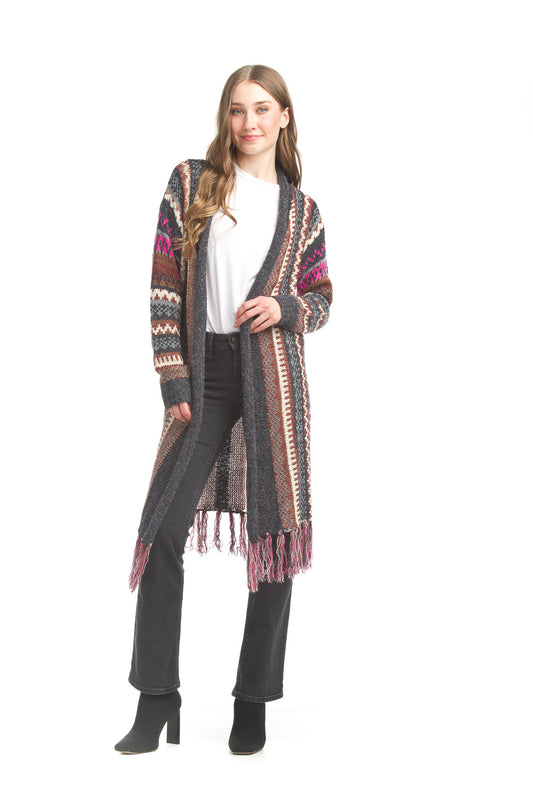 JT17730 GREY Global Knit Cardigan with Tassels