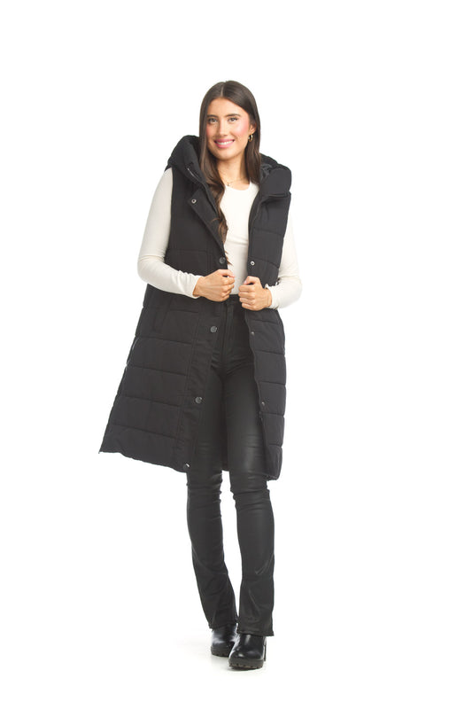 JT17732 BLACK Hooded Puffer Vest with Pockets & Side Zip Details