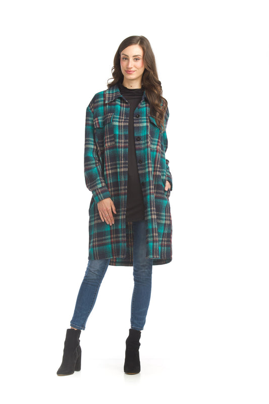 JT17750 TEAL Plaid Shacket with Pockets