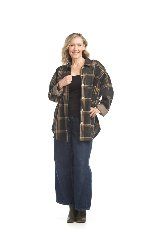 JT17752 CHARC Plaid Shacket with Pockets