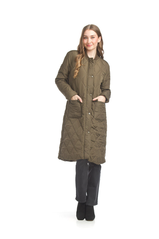 JT17754 OLIVE Quilted Button Front Jacket with Pockets