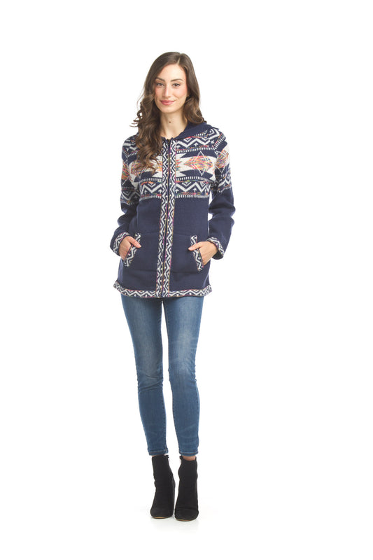 JT17757 NAVY Fairisle Knit Jacket with Pockets & Hood