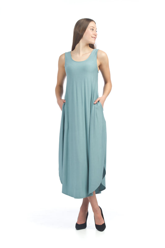 PD07528 BLUE Maxi Tank Dress with Pockets