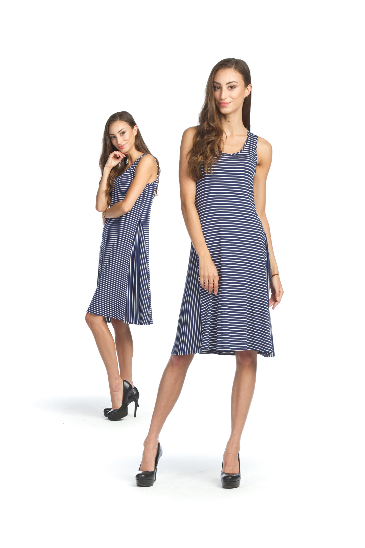 PD07534 NAVY Multi Striped Swing Dress