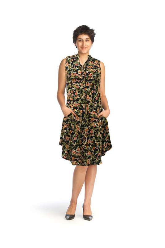 PD07658 MULTI Floral Henley Dress with Pockets