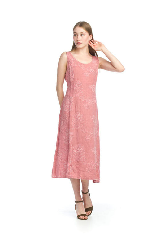 PD12528 ROSE Embroidered Paneledl Linen Dress
