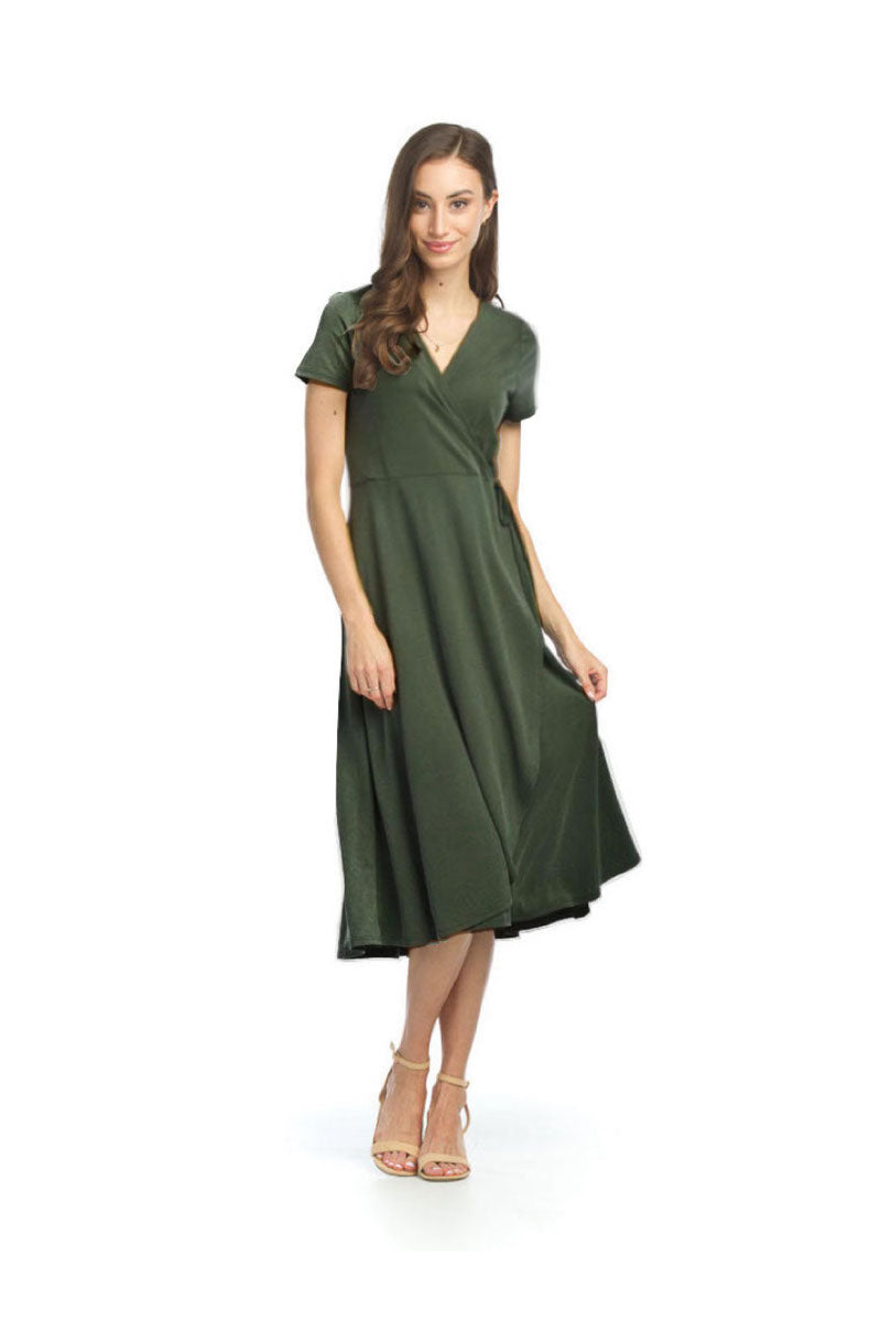 PD12544 OLIVE Modal Stretch Wrap Look Dress