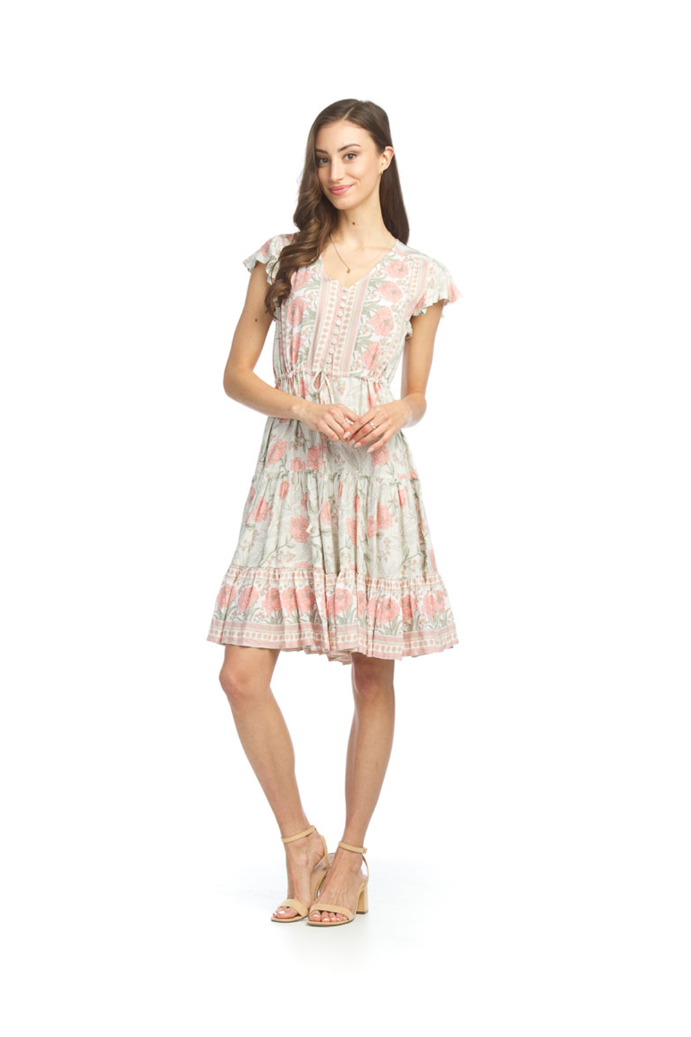 PD12553 SAGE Boho ShortSleeve Dress w Lace Inset & Pockets