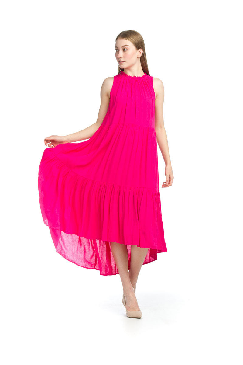 PD12629 FUCHS Tiered Gauze Mock Neck Dress