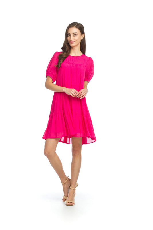PD12644 FUCHS Crinkled Tiered Dress with Puff Sleeves