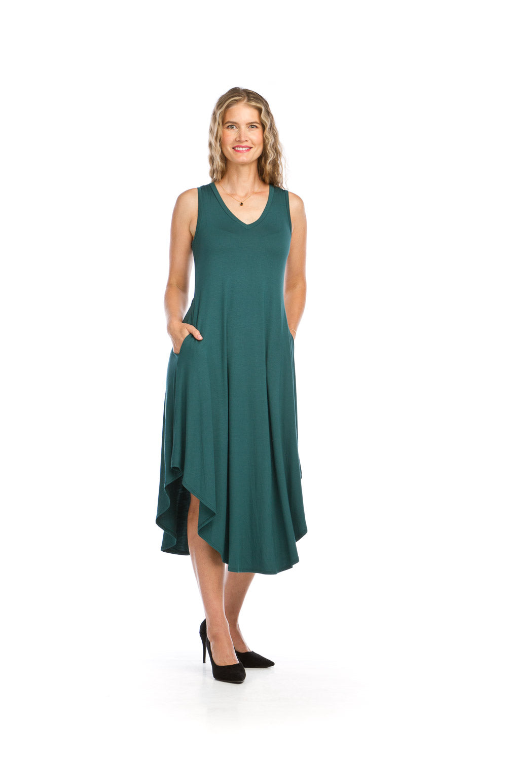 PD12656 GREEN Soft Stretchy Maxi Dress with Pockets