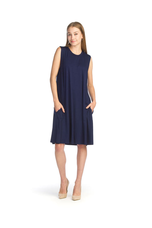 PD14518 NAVY A-Line Bamboo Dress with Pockets