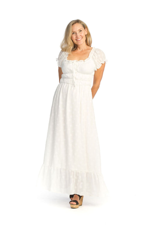 PD14620 WHITE Tuffted Maxi Dress with Waist Smocking