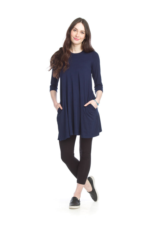 PD15538 NAVY Aline Bamboo Knit Dress with Pockets