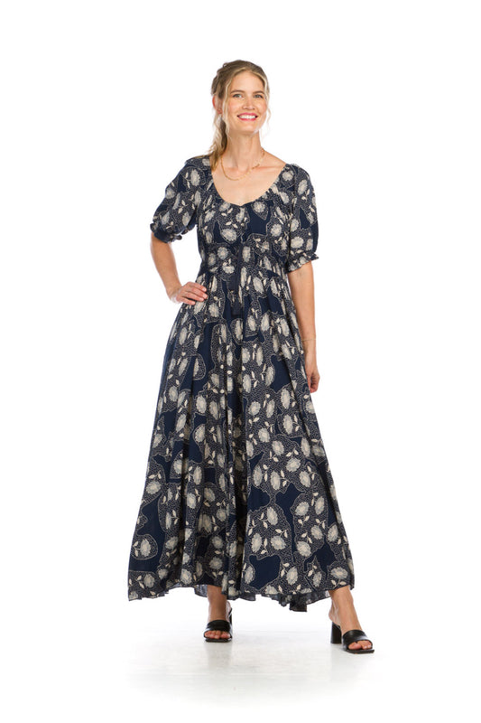 PD16536 NAVY Floral Print OTS Maxi with Smocking Waist