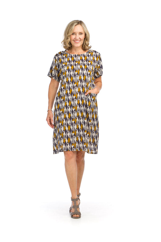 PD16539 INDIG Geo Print Shift Dress with Pockets