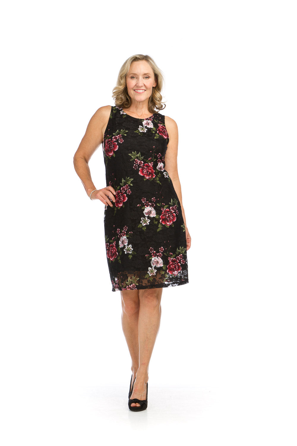 PD16543 BLACK Floral Print Lace Dress