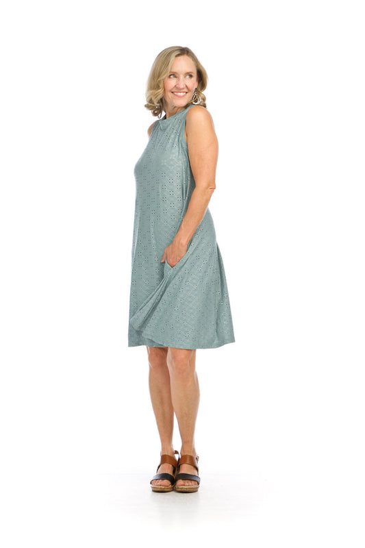 PD16556 SAGE Stretch Eyelet A-Line Dress woth Pockets