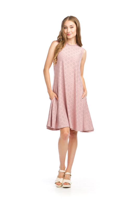 PD16556 ROSE Stretch Eyelet A-Line Dress woth Pockets