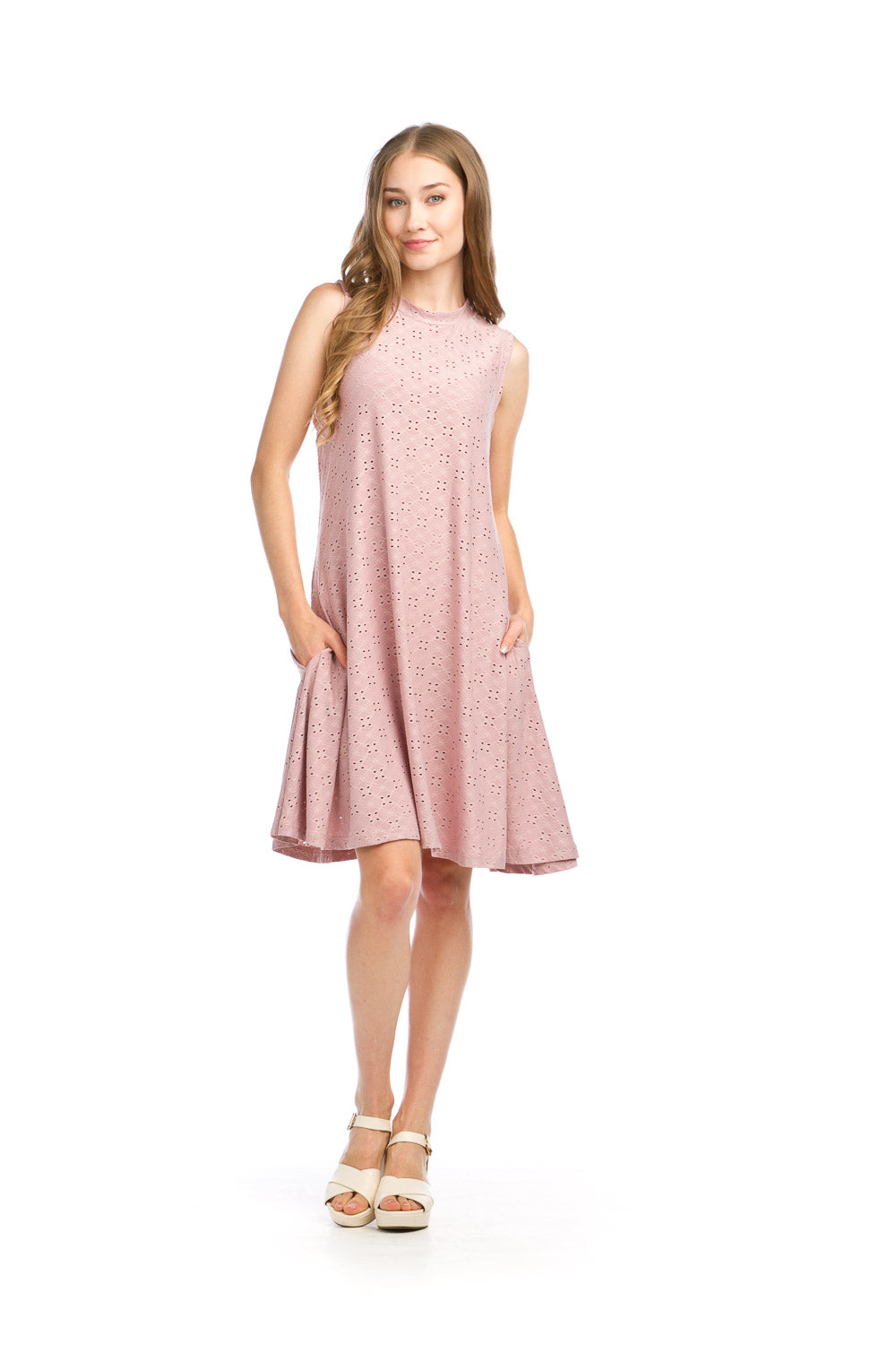 PD16556 ROSE Stretch Eyelet A-Line Dress woth Pockets