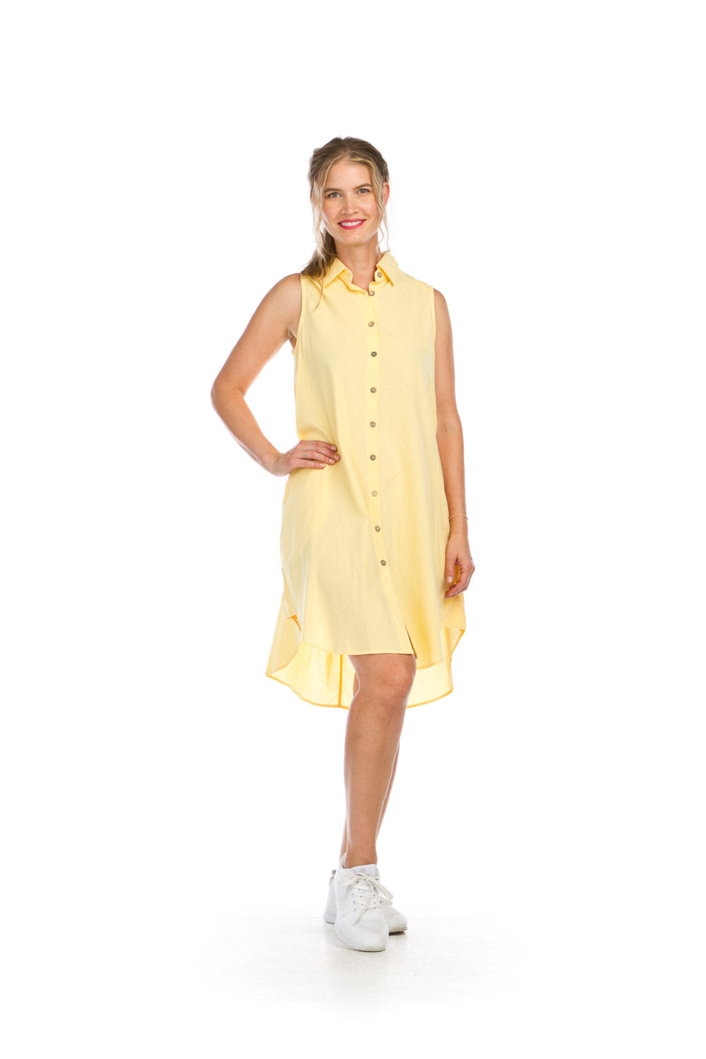 PD16619 MUSTA Button Front Collared A-Line Dress with Pockets