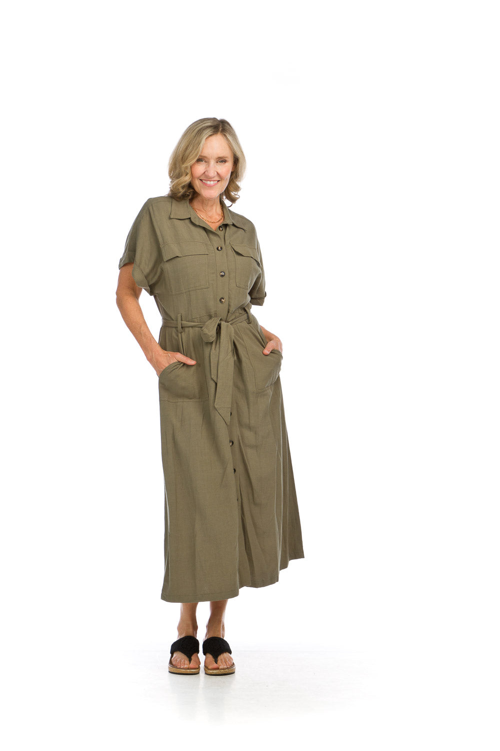 Khaki utility shirt dress deals