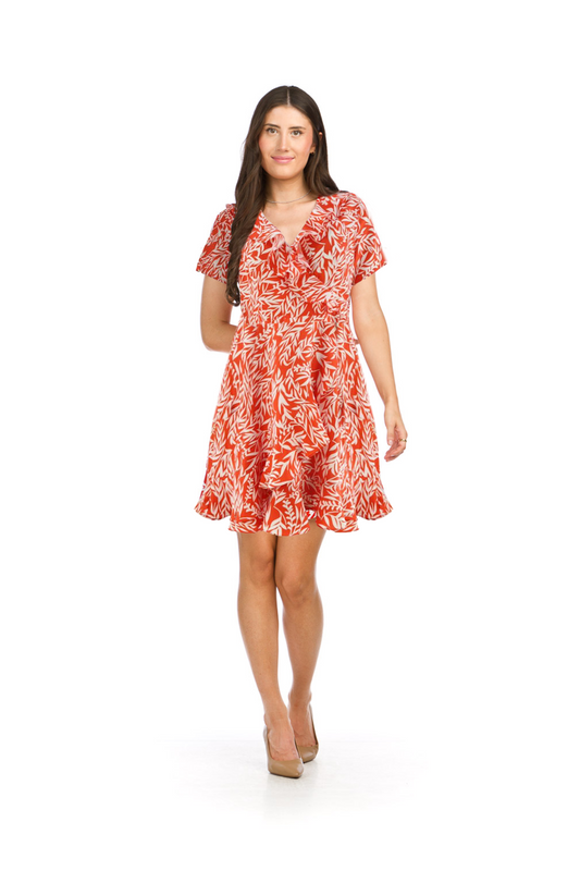 PD16669 ORANG Floral Ruffle Trim Dress