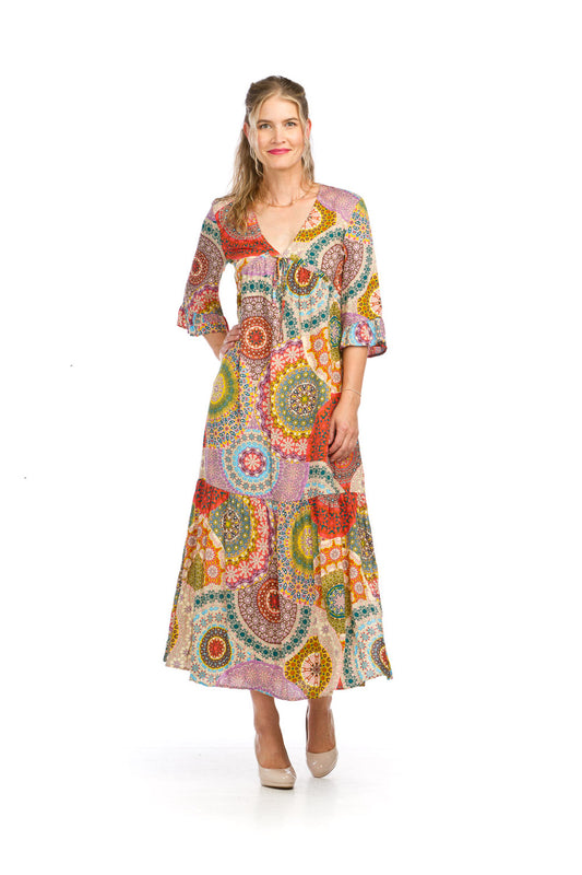 PD16683 MULTI Psychedelic Mandala Printed Empire Waist Dress