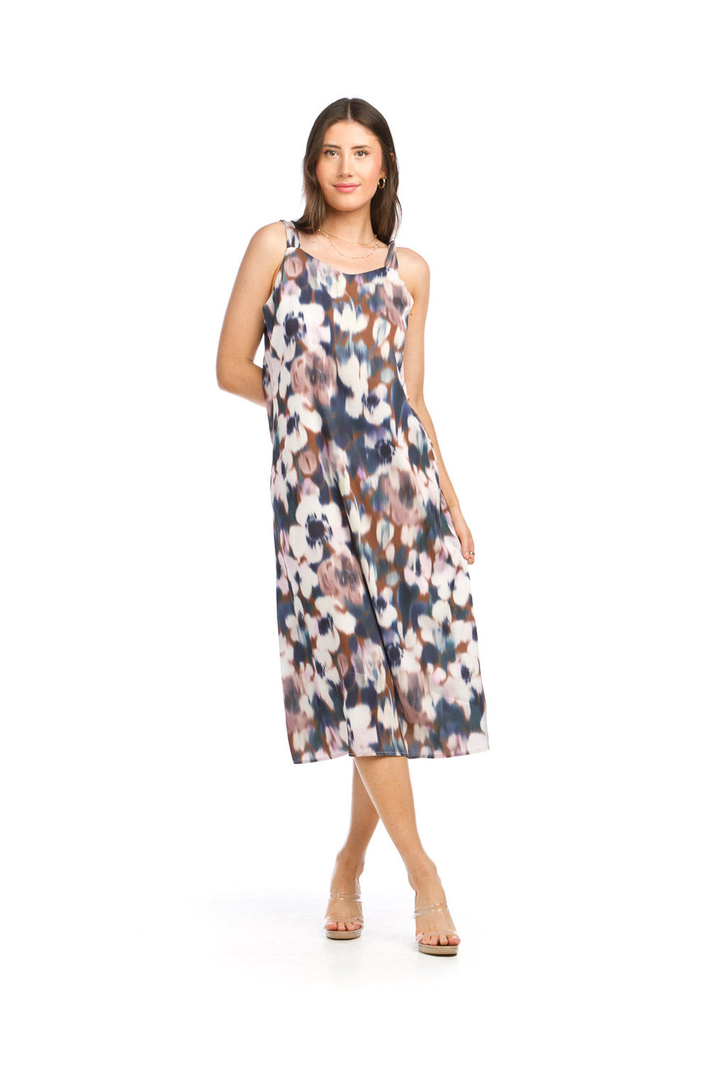 PD16686 MULTI Watercolor Floral Satin Finish Slip Dress