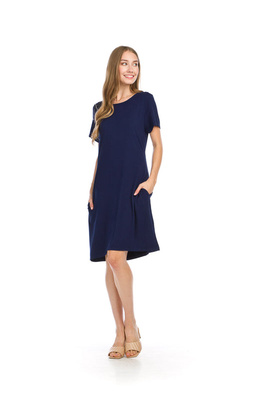 PD16706 NAVY Bamboo Knit Tshirt Dress with Pockets